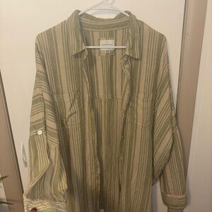 American Eagle Outfitters Olive Striped Button Down Shirt